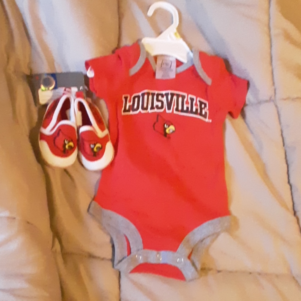 3 to 6 months louisville onesie and size one shoes